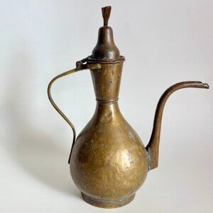 Vintage 19th Century Brass Ewer Pitcher - Middle Eastern Handcrafted Decor